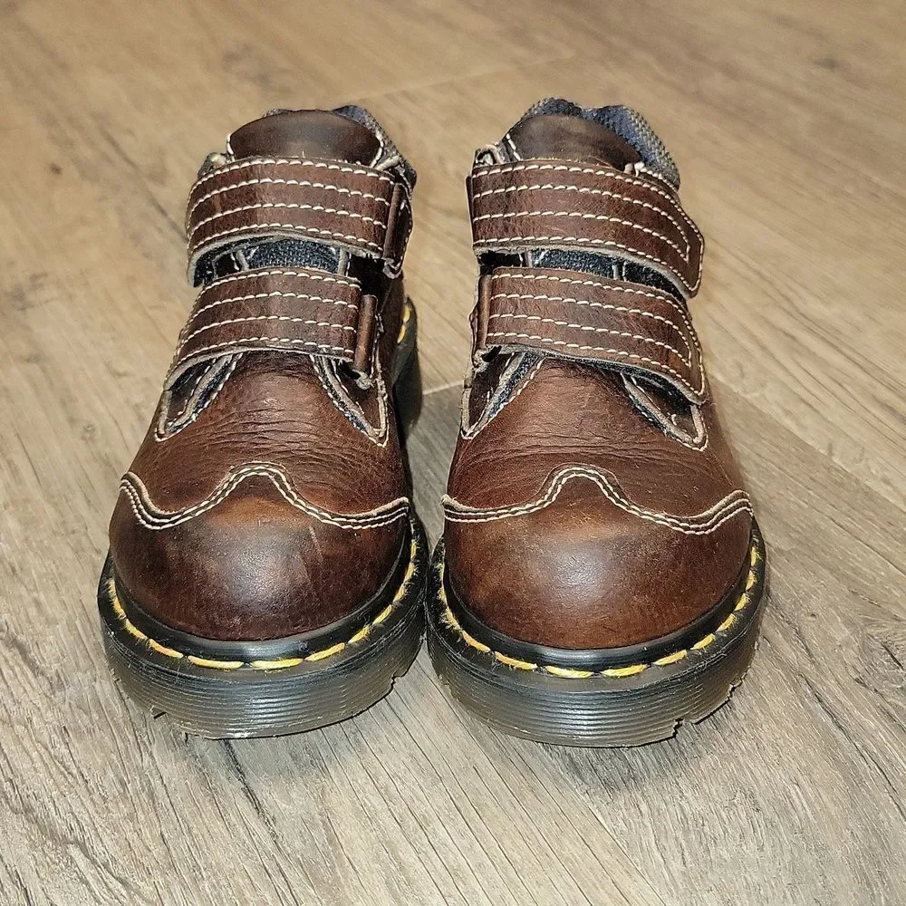 Dr Martens Original Leather Kids Brown 9852 Rare No Tie Classic Stitch Size 12